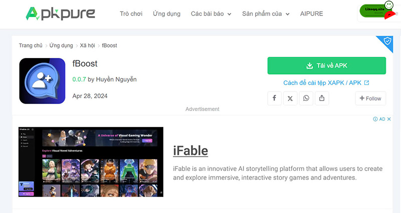 Tăng like miễn phí hằng ngày Facebook FBoost
