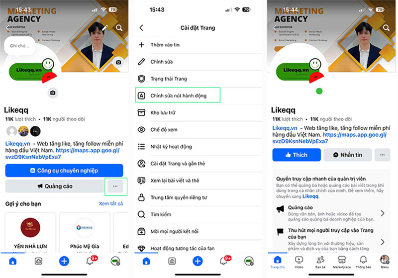 Cách tạo nút like trên fanpage trên điện thoại