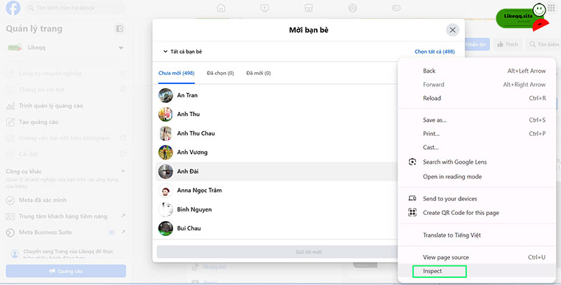 Code mời like page nhanh nhất