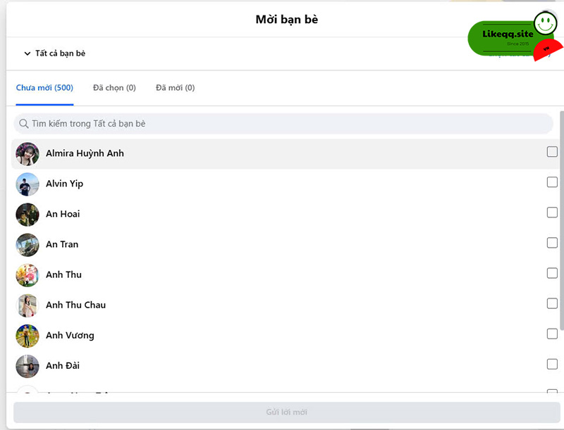 Mời bạn bè auto like fanpage