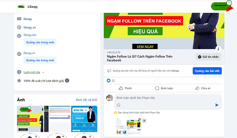 Comment ảnh được trên fanpage