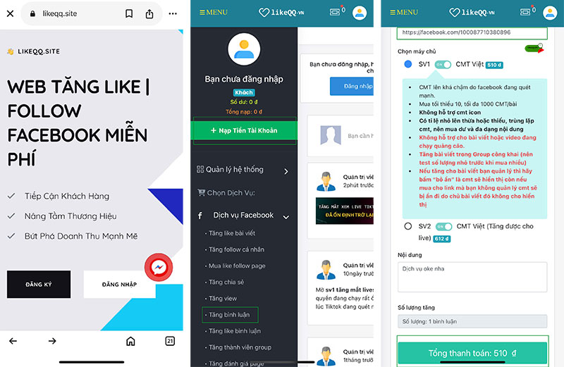 Tăng like cho comment facebook trên điện thoại