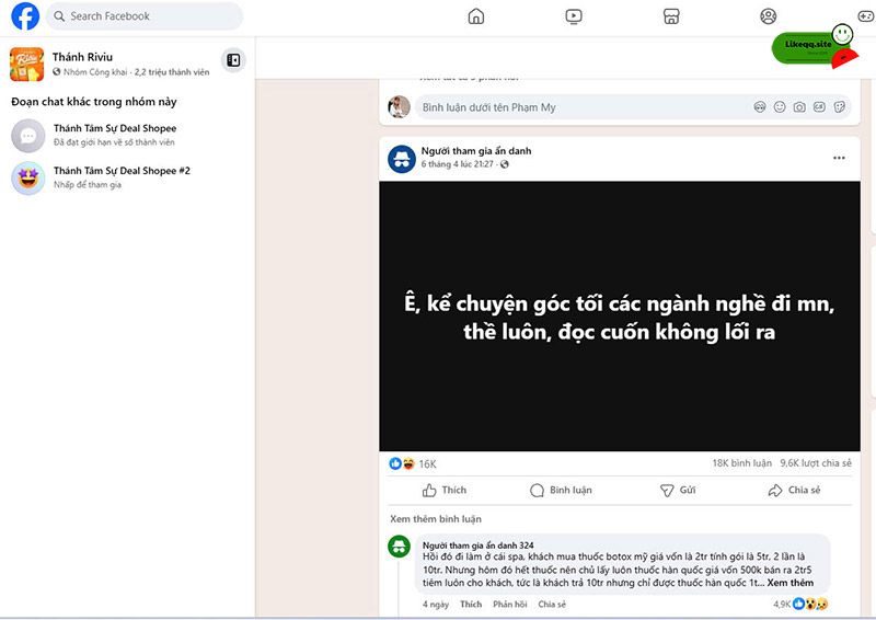Tăng like comment trên Fanpage trong group fb
