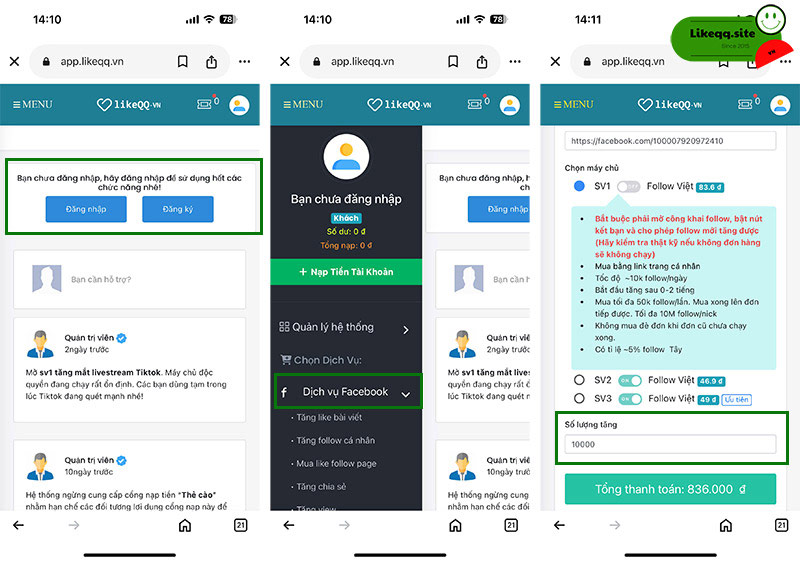 Buff follow facebook trên điện thoại