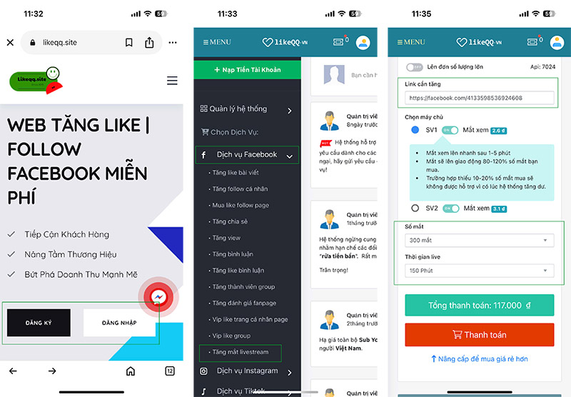 Mua mắt live facebook trên điện thoại