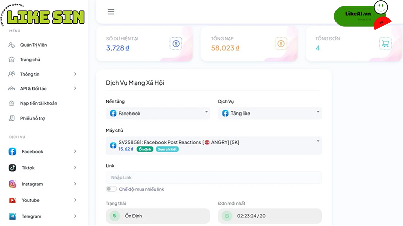 Web tăng follow Tik Tok miễn phí likesin.app