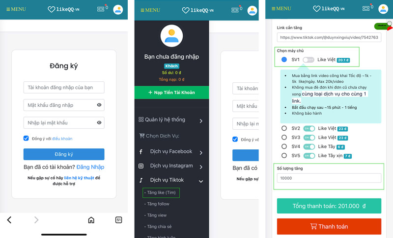 Web tăng tim tiktok miễn phí LikeAI