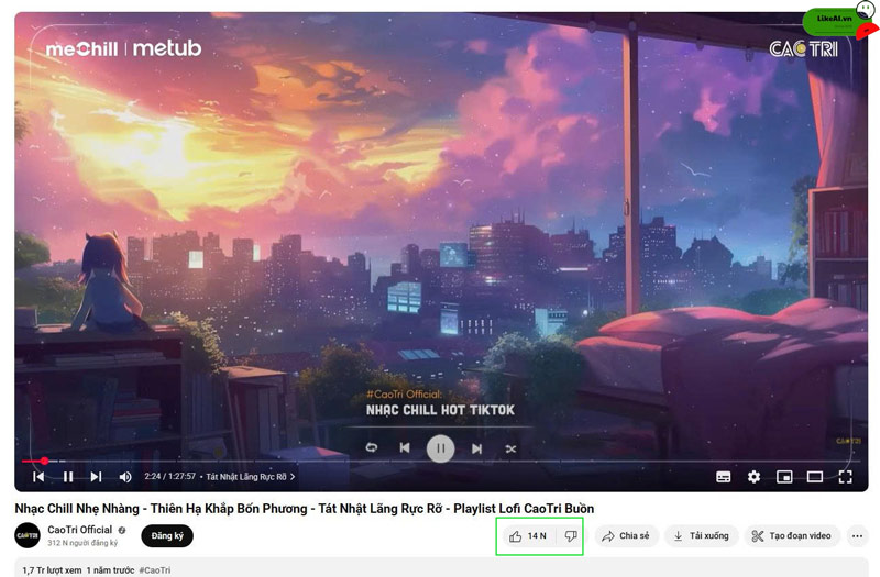 1000 like trên YouTube được bao nhiêu tiền