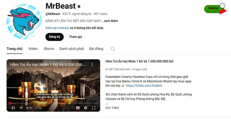 Ví dụ thu nhập Youtuber Mỹ từ 1 triệu view Youtube