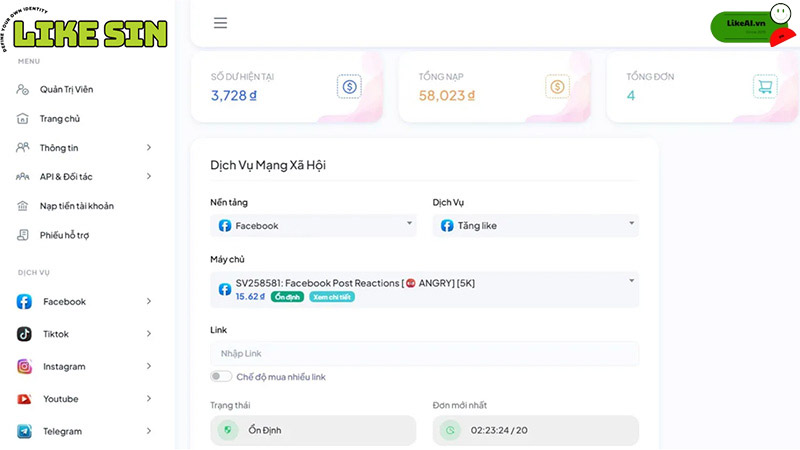 Web tăng follow Instagram miễn phí Likesin.app