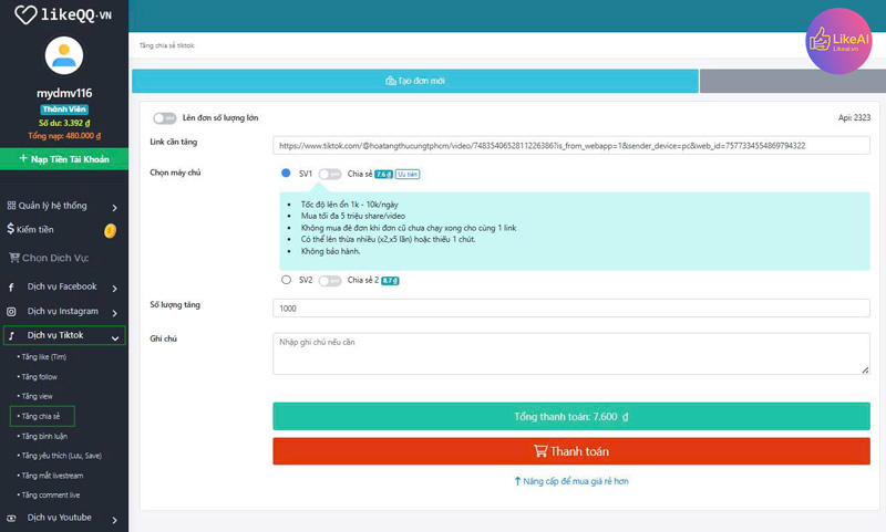 Auto share tiktok trên máy tính