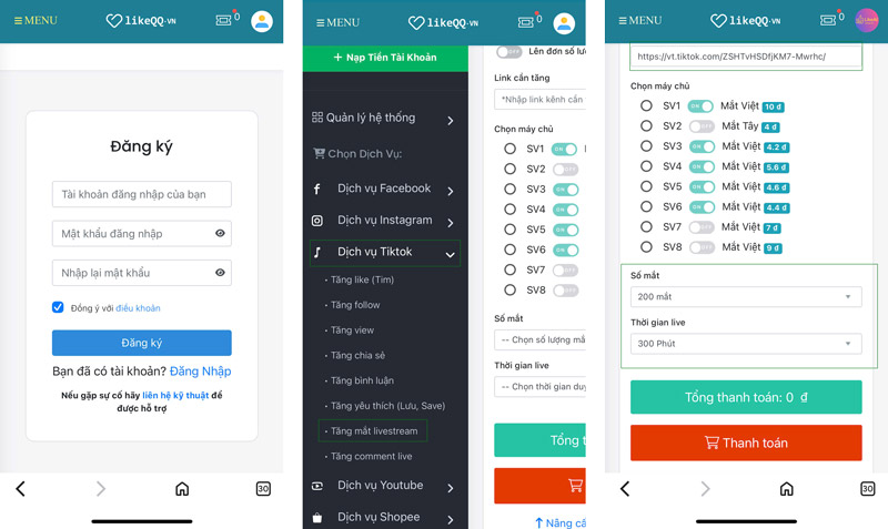Buff mắt xem live Tiktok trên điện thoại
