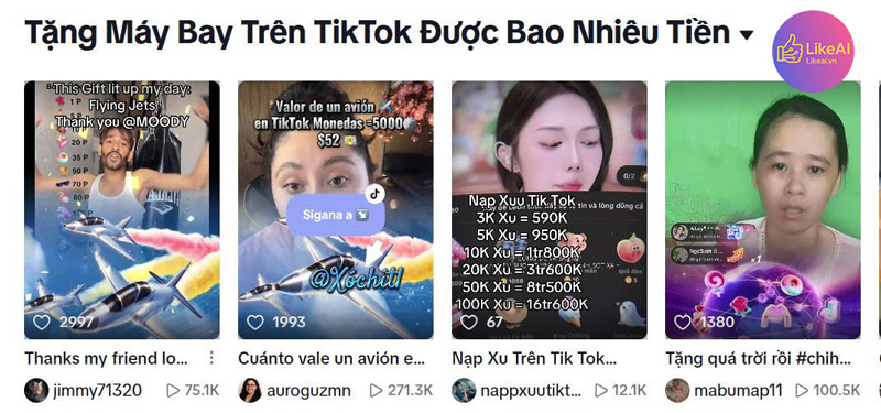 Tặng máy bay trên TikTok bao nhiêu tiền