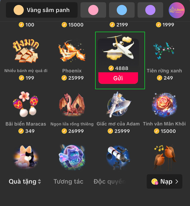 Tặng máy bay trên TikTok bao nhiêu tiền